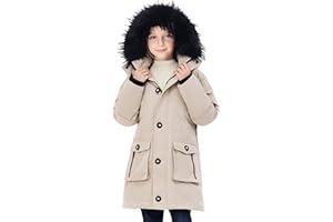 maoo garden Girls Winter Coats Heavyweight Waterproof Jacket Mid-Length Fur Hooded Parka