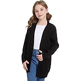 WULFUL Girls Long Sleeve Cardigan Kids Casual Open Front Oversized Sweater with Pockets