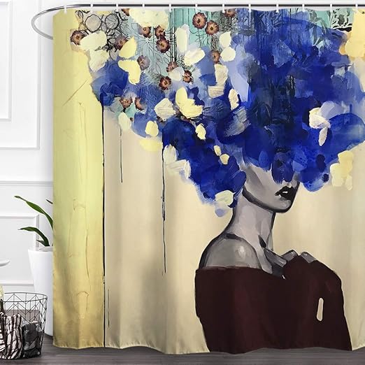 Amazon Com Baccessor Black Girl Shower Curtain Afro African American Woman Lady Hair Shower Curtain Hip Pop Bathroom Decor With Hooks Waterproof Polyester Fabric 60 W X 72 H 150cm X 180cm Blue