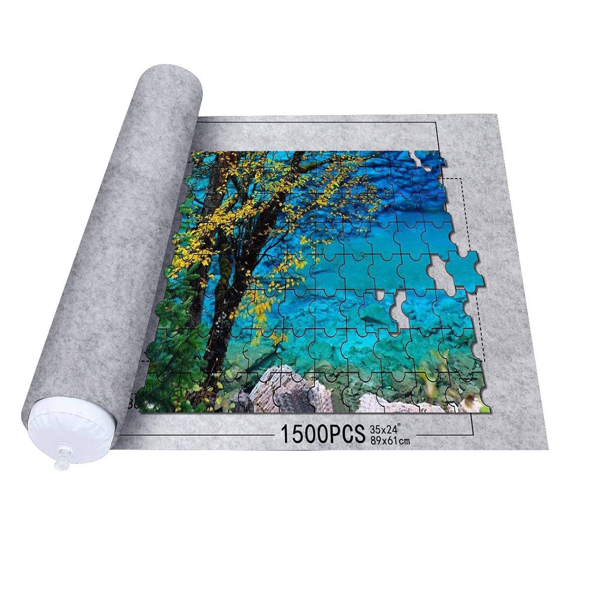 Queta Puzzle Mat for Puzzles, Jigsaw Puzzle Roll Mat with Drawstring Storage Bag, Grey, Felt, Holds up to 1500 Pieces, 117 x 66 cm