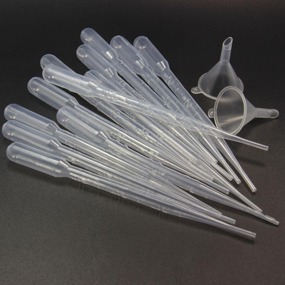 Twinklefilter 5 Small Perfume Funnels+100 Graduated Transfer Pipettes / Droppers for Decant Fragrance 0.2ml/0.5ml/1ml/2ml/3ml (3ml)