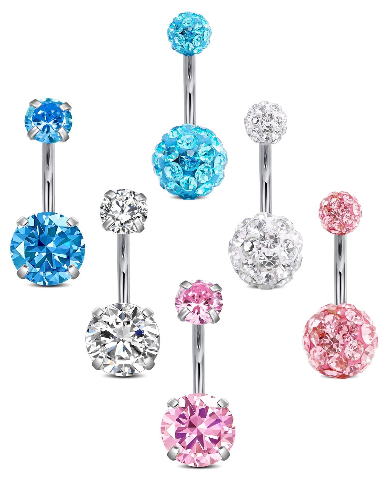 AceFun 14G Belly Bar,10mm Belly Piercing Stainless Steel Belly Button Rings Navel Rings CZ Body Piercing Jewelry 10mm