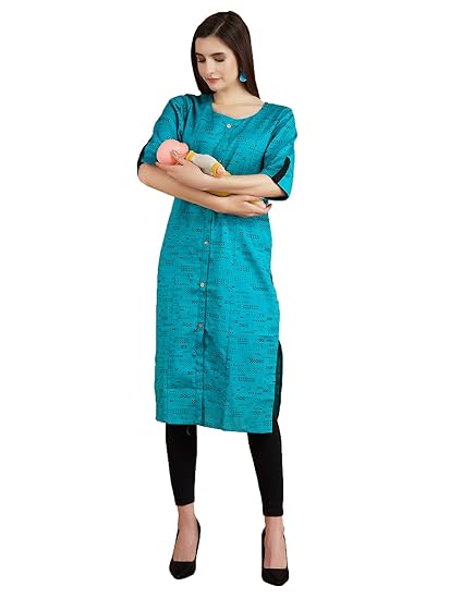Women's Cottton Flex Maternity/Nursing/Easy Feeding/Breastfeeding/Kurti/Straight Kurta/Dress/with Zippers For PRE and Post Pregnancy