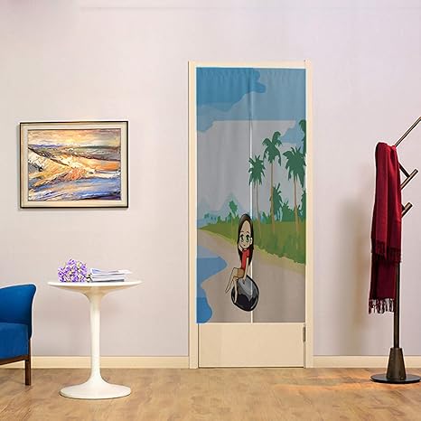 Amazon ちび アニメ かわいい 綿麻 のれん 円想 暖簾 間仕切り 幅72cm 丈170cm キャラクター 子供 子供 陽気な 室内インテリア 開運 遮光 おしゃれ 天然素材 のれん オンライン通販