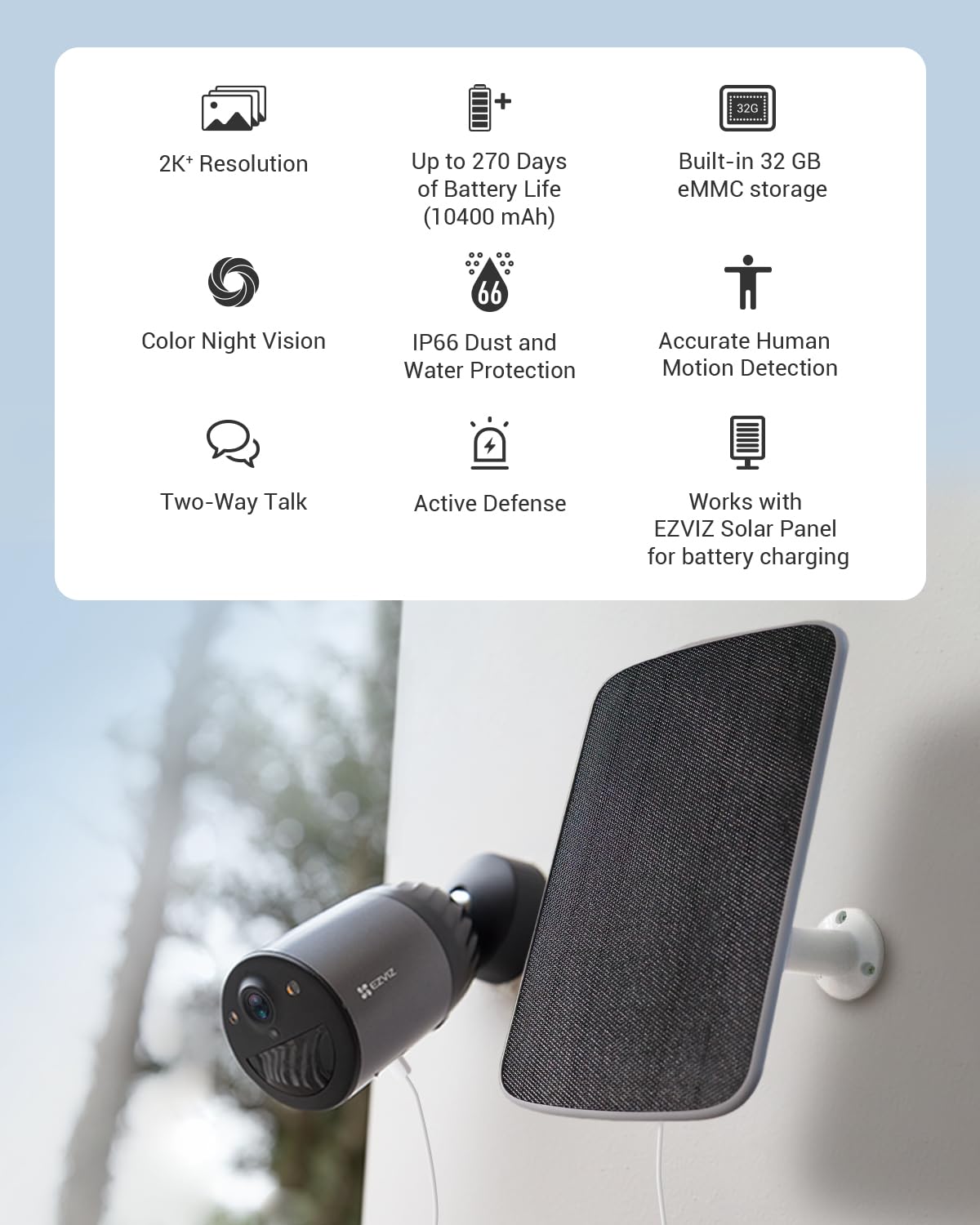 EZVIZ Solar Security Cameras Wireless Outdoor, 2K+ Camera for Home Security Outside with Color Night Vision, 2-Way Audio, AI Motion Detection and Alarm, Flood Light Surveillance Camera, Waterproof