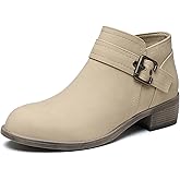 funbank Ankle Boots for Women Low Heel Chelsea Booties for Winter Round Toe Leather Snow Boots Chunky Fall Shoes with Side Zipper