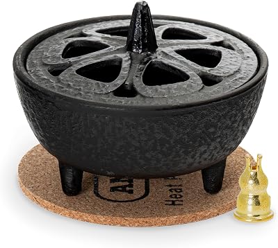 Anbar Lotus Flower Incense Burner, Cast Iron for Sticks, Cones, Wax Melts