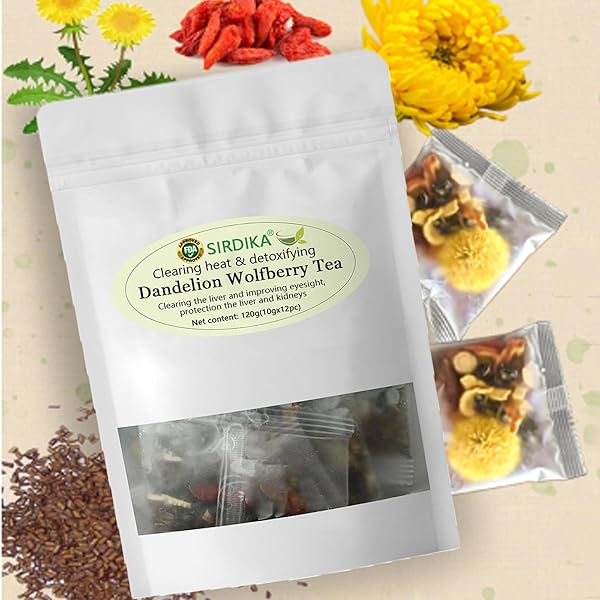 DANDELION WOLFBERRY TEA BAGS, DANDELION WOLFBERRY TEA ORGANIC KIDNEYS & LIVER TEA CHINESE WOLFBERRY TEA WITH SEVEN HERBAL INGREDIENTS (2BAG(24PCS))
