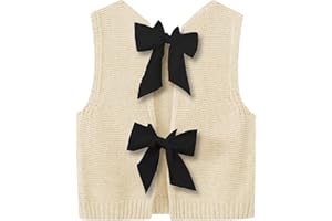 GORGLITTER Women's Tie Back Cropped Sweater Vest Bow Sleeveless Knit Tank Tops Cute Cardigan Dressy Casual Outfits