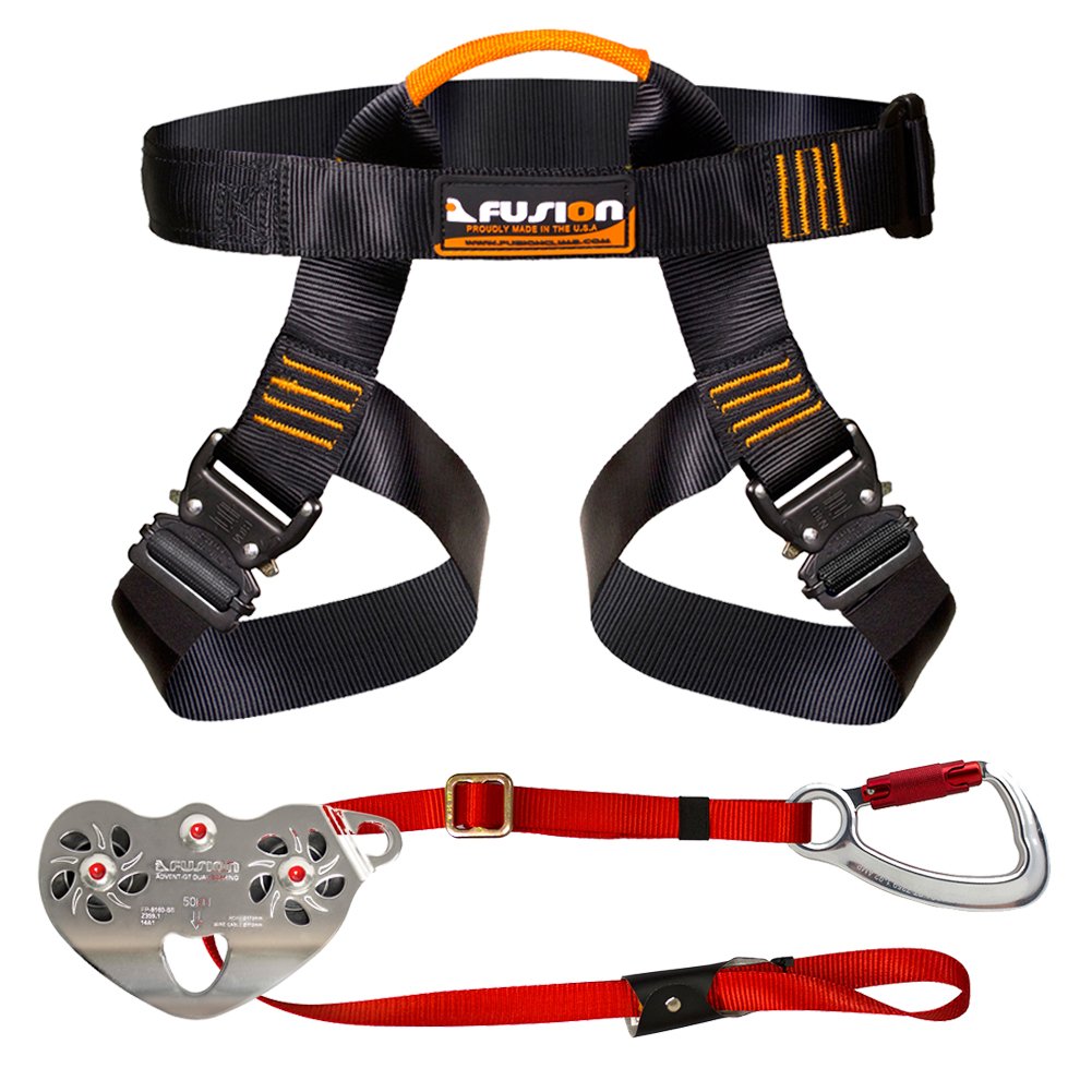 Fusion Climb Pro Backyard Zip Line Kit Harness Lanyard Trolley Bundle