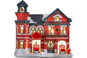Yinns Ceramic Christmas Houses, Xmas Village Houses, Christmas Fire Department Village Houses, Xmas Ornamnet Home Decorations