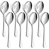 LIANYU 8 Pack Large Slotted Stainless Steel Serving Utensils - 9.8 Inch Spoon Set for Banquet Catering Buffet Dinner Restaura