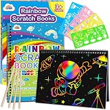 ZMLM Scratch Art for Kids 2 Pack Large Rainbow Scratch Notebooks Blue