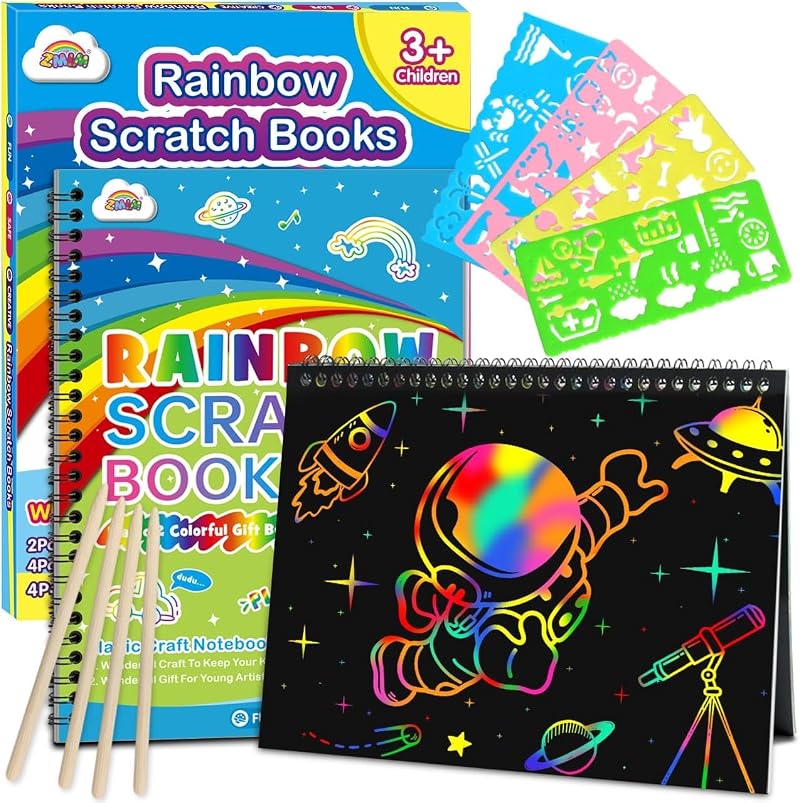 ZMLM Scratch Art for Kids 2 Pack Large Rainbow Scratch Notebooks Blue