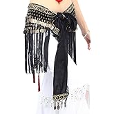 ZLTdream Women's Belly Dance Tribal Hip Scarf with Fringe Coins Flannel