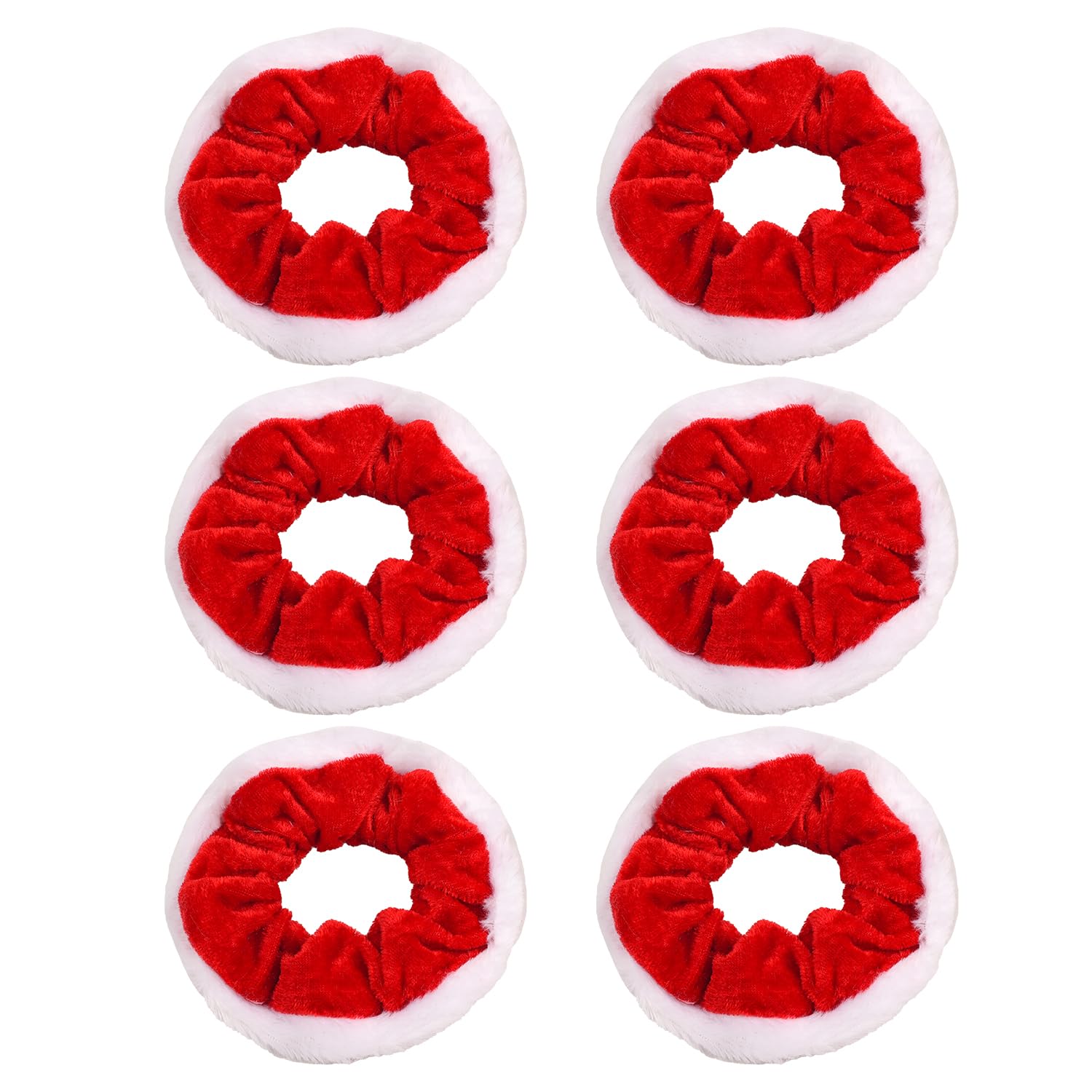 AOVNA 6 Pieces Christmas Hair Scrunchies Red Velvet With White Faux Fur Edge Elastic Classic Scrunchies
