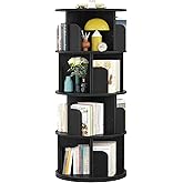 Aheaplus Rotating Bookshelf, 4 Tier Wood Revolving Bookcase Tower, Black | 360 Display Spinning Bookshelf Tower, Corner Turning Book Shelf, Round Narrow Bookcase Organizer for Small Space, Living Room