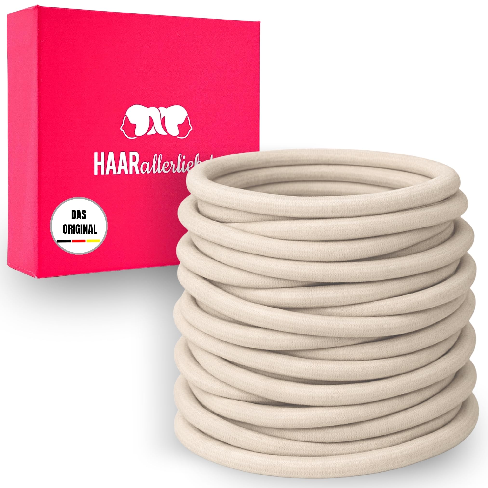 HAARallerliebst® Pack of 20 Thick Beige Hair Bobbles Colour Light Blonde, Metal-Free Braid Elastics, Blonde for Women, Girls & Men, Including Box for Storage for Hair Accessories, Hair Scrunchies &