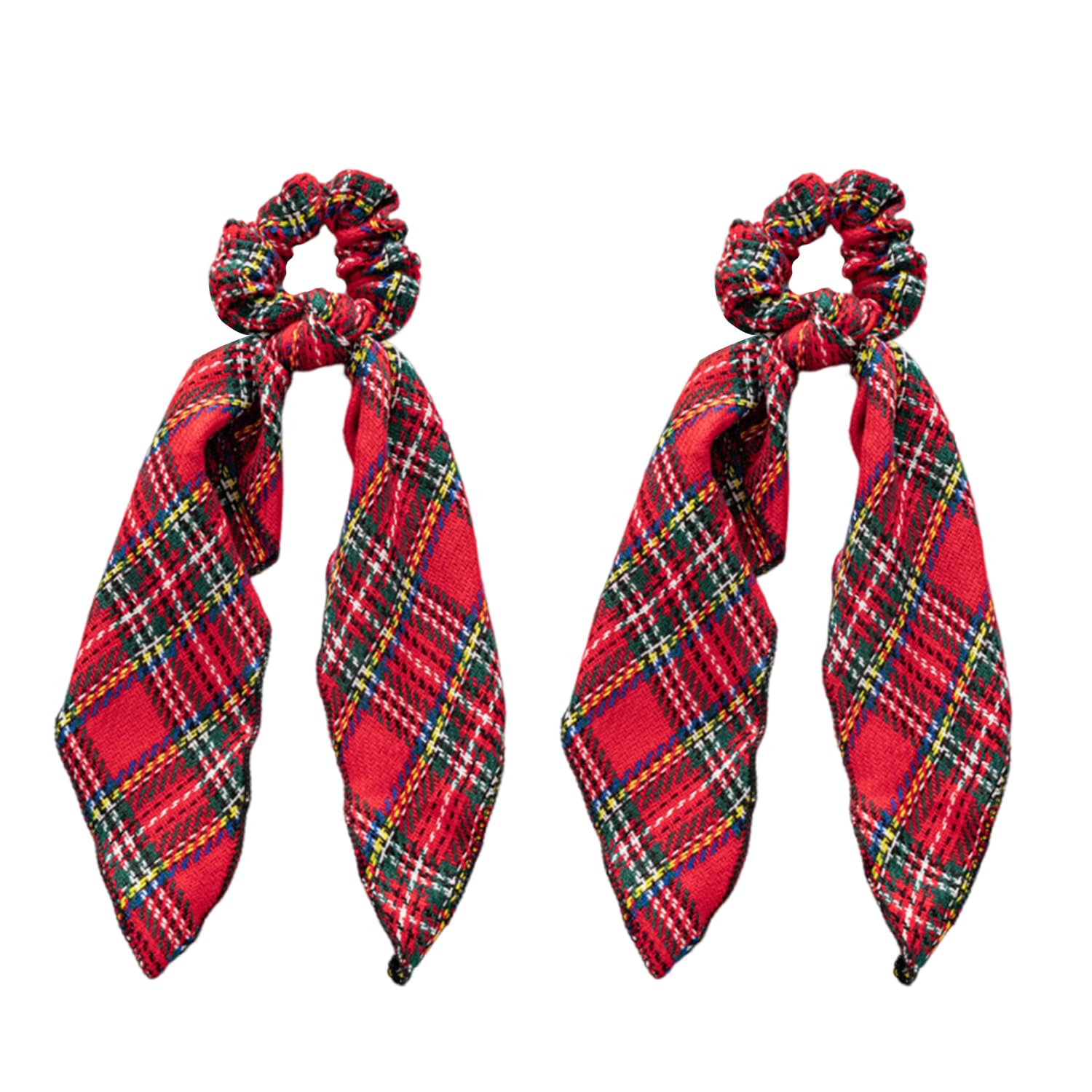 JNAWA 2Pieces Chrismas Tartan Scrunchies Plaid Elastic Hairbands Hair Scarf Scottish Bowknot Hair Scrunchies Hair Accessories for Women Girls