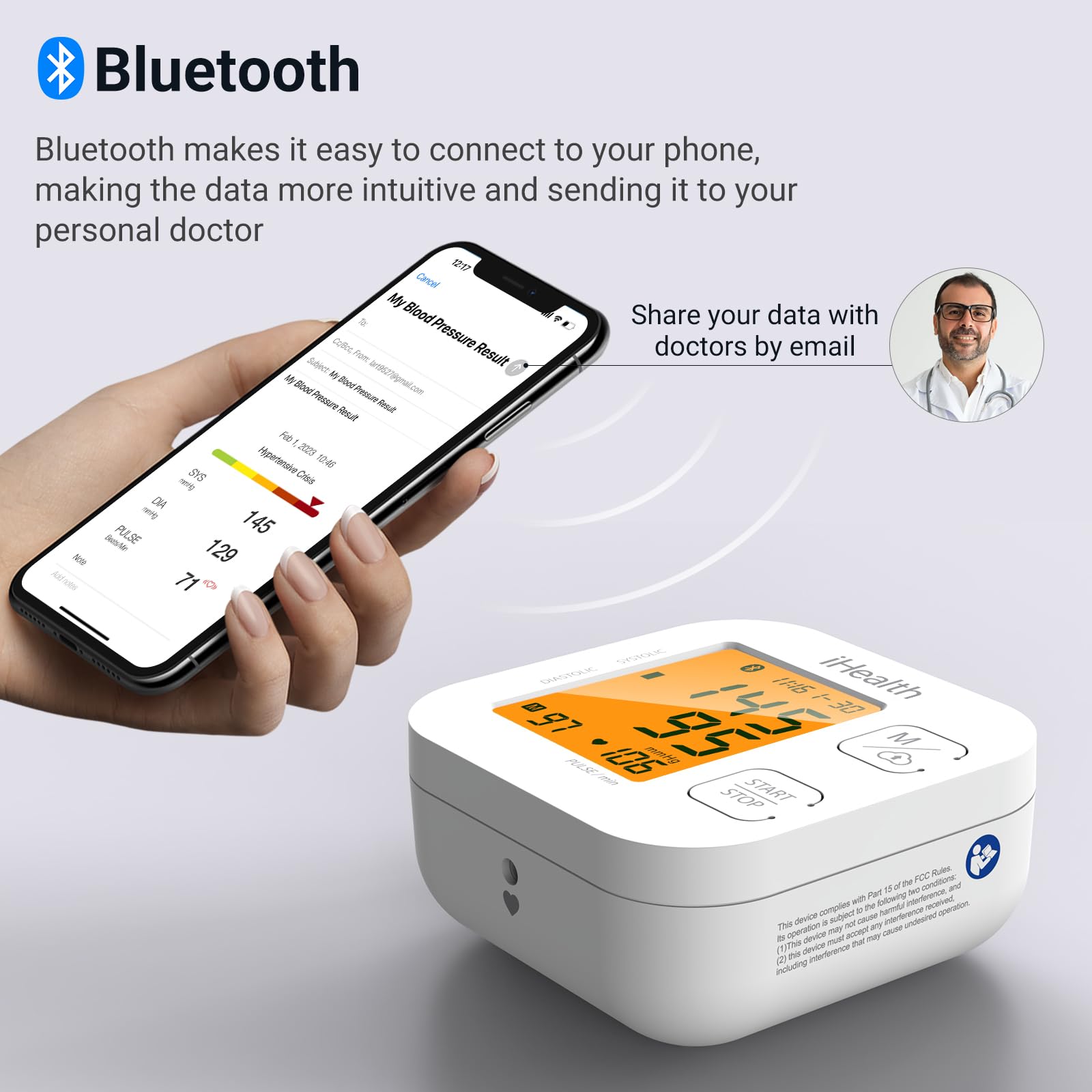 iHealth Track Smart Upper Arm Blood Pressure Monitor with Wide Range Cuff That fits Standard to Large Adult Arms, Bluetooth Compatible for iOS & Android Devices