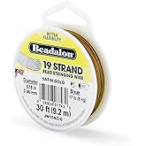 Beadalon Bead Stringing Wire - .018 in / .46 mm, Satin Gold, 30ft / 9.2m | 19 Micro-Wire Strands, Nylon-Coated, Polished Finish, Professional Grade, Multiple Sizes, DIY Jewelry Making, Made in USA
