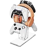 Crpich Acrylic Controller Stand, 3-Tier Headphone and Game Controller Holder with 5 Slots, Clear Desk Organizer for Xbox, PS5, PS4, Switch and More