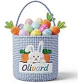 OXYEFEI Custom Easter Basket for Boys Girls Custom Embroidered Name Reusable Large Easter Basket for Kids (Blue)