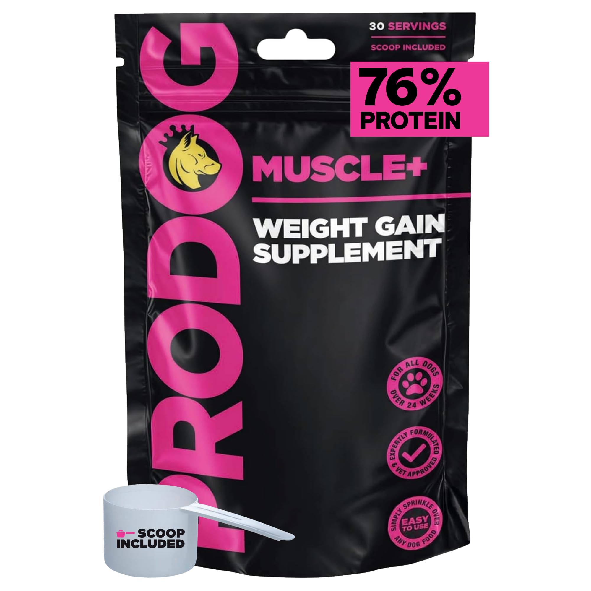 ProDog Muscle+ Dog Weight Gainer - Advanced Nutrition 76% Protein Per Scoop & Omega 3,6,9 - Supplement for Muscle Growth & Recovery, Underweight, Malnourished Dogs (30 Servings)
