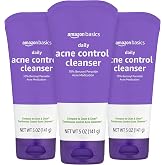Amazon Basics Acne Treatment Face Wash - Daily Control Cleanser, Maximum Strength 10% Benzoyl Peroxide for Stubborn Breakouts, 5 Ounce (3-Pack)
