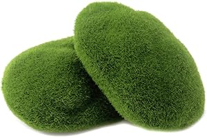 Crapyt Moss Pebble Artificial Flocking Moss Covered Stone Ball Decor 1 PCS Fish Tank Pond Aquarium Garden Plant Faux Moss Pillow 6-8cm/2.36-3.15 inch Green Irregular Natural Size River Rock Flora DIY