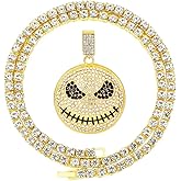 HH BLING EMPIRE 14k Gold Silver Plated Hip Ho Rapper Pendant Chain Necklace for Men, Iced Out Diamond King Pendant with Rope Tennis Chains 22 Inch