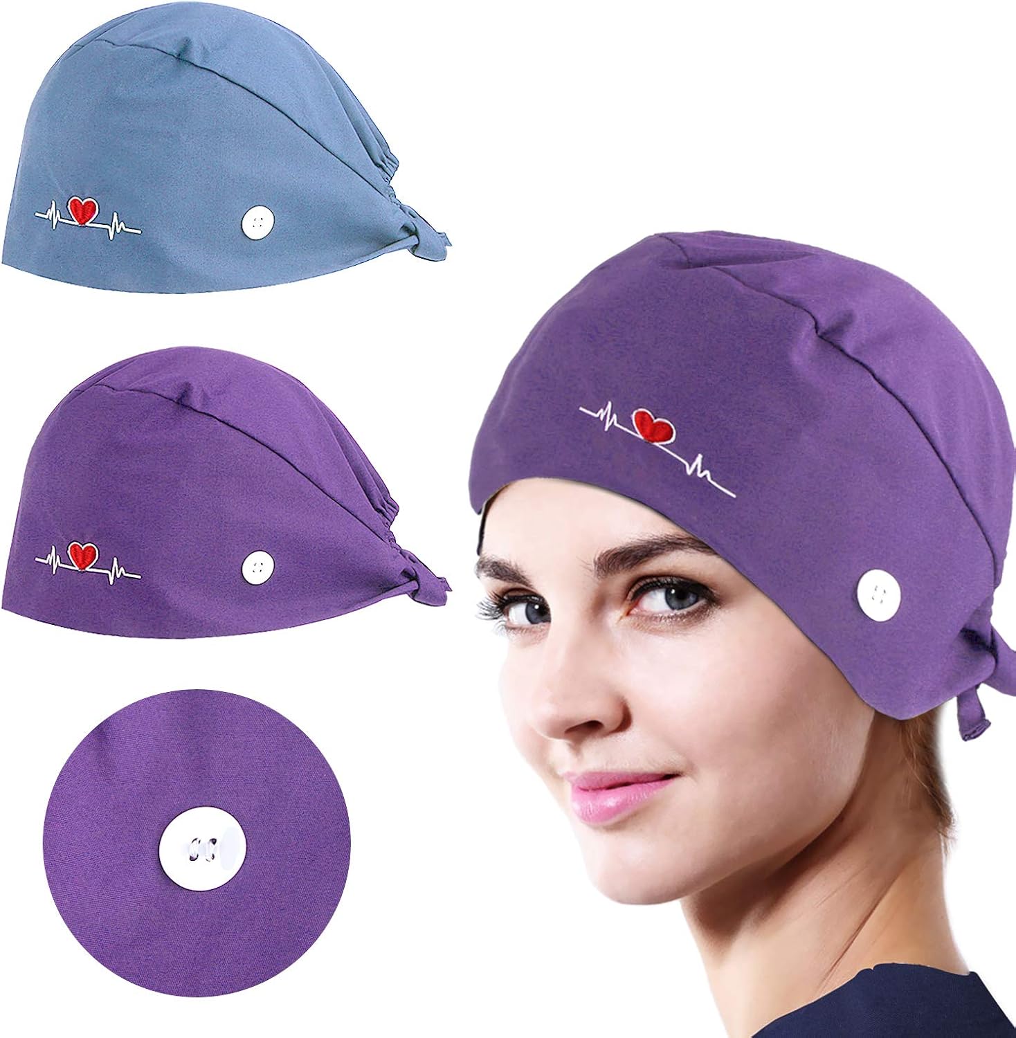 NOVWANG 2 Pcs Working Caps Love Embroidered Style Head Cover Hats Adjustable Cotton Sweatband Caps (Black+Dark Blue): Clothing