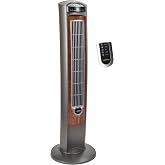 Lasko Oscillating Tower Fan with Remote - 42" Tall &ndash; Gray/Woodgrain | Quiet Standing Fan for Bedroom, Office, and Home, 3 Speeds, Timer, Powerful Cooling Air, Nighttime setting, Space-Saving