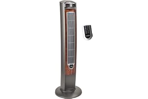 Lasko Oscillating Tower Fan with Remote, Quiet Floor Fans for Bedroom, 42", Woodgrain and Grey, T42954