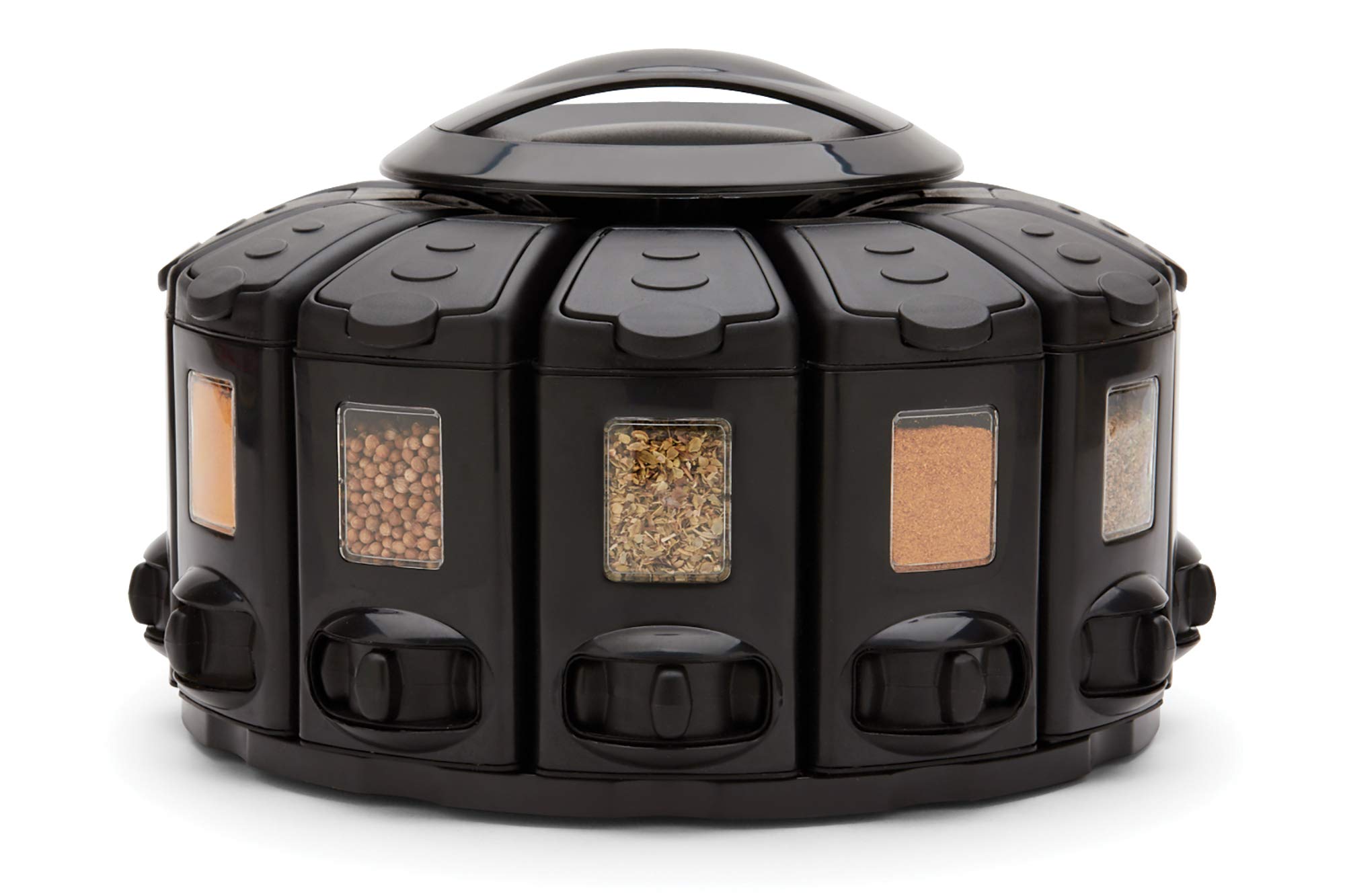 Kitchen Art Select-A-Spice Auto-Measure Pro Carousel 12 Compartments Spice Rack, Black 9.5 x 9.5 x 6.5 inches