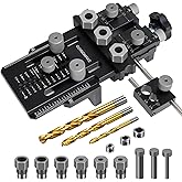 GOINGMAKE Dowel Jig Kit,Doweling Jig with Quick Positive Stop and Clamp | All Metal, Adjustable for Drill 1/4, 3/8 and 1/2 Inch Accurate Straight Dowel Holes, Fit Wood Joints, for Cabinet, Furniture