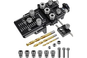 GOINGMAKE Dowel Jig Kit with Quick Positive Stop and Clamp, Adjustable Doweling Jig for Drill 1/4, 3/8 and 1/2 Inch Accurate Straight Dowel Holes, Fit Any Thickness Wood Joints, for Cabinet, Furniture