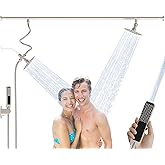 Dual Shower Head for Couples, Adjustable High Pressure Tandem Shower Head, Double Shower Heads for Two People Rod, 6-Setting Diverter, Dual Rain Shower Head with Handheld Combo - Brushed Nickel