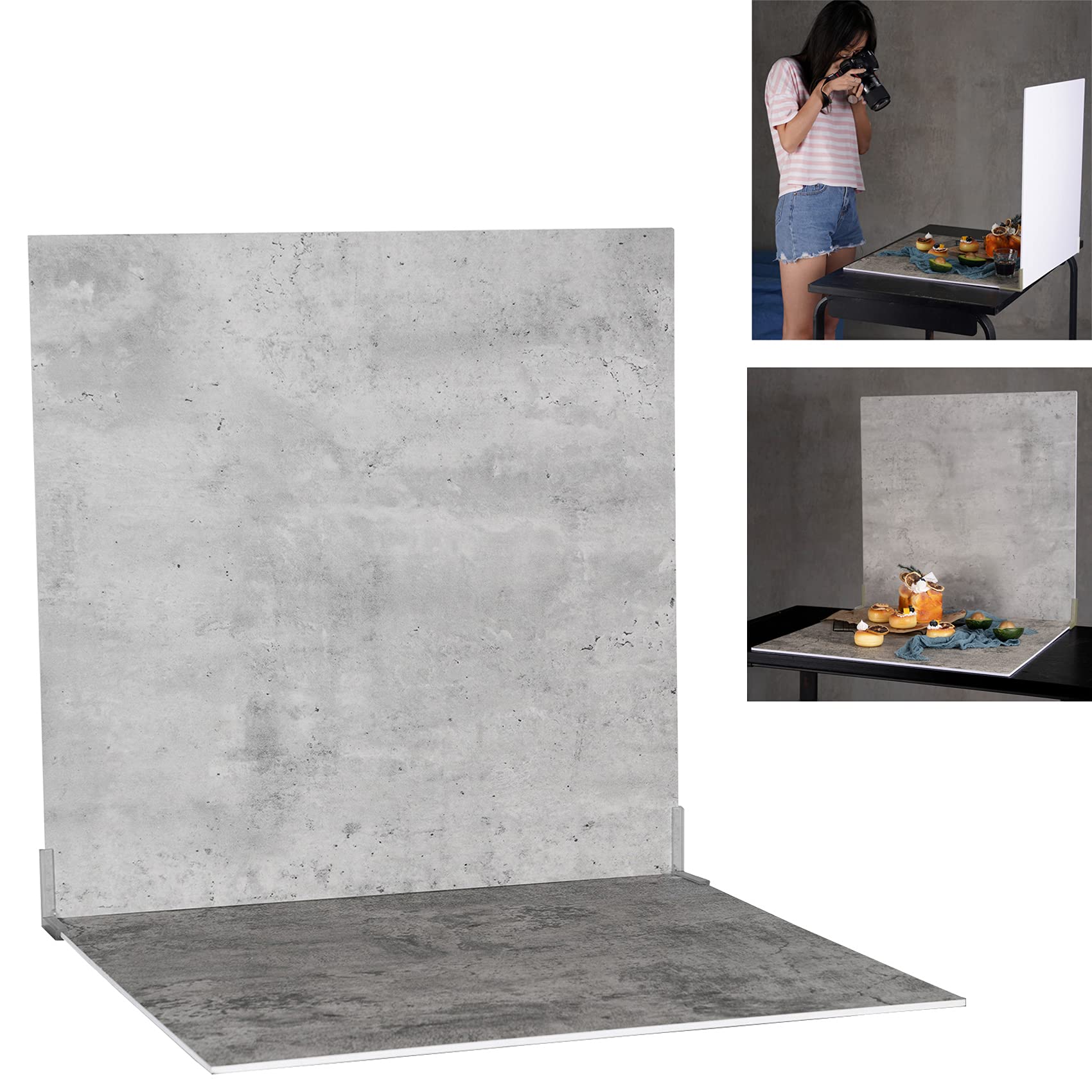 Selens 2Pcs Food Photography Backdrop Background Boards 60x60CM Product Photography Grey Wall Cement Texture Flat Lay Vertical Tabletop for Photo Studio Props Jewelry Cosmetics Table Desk Shooting
