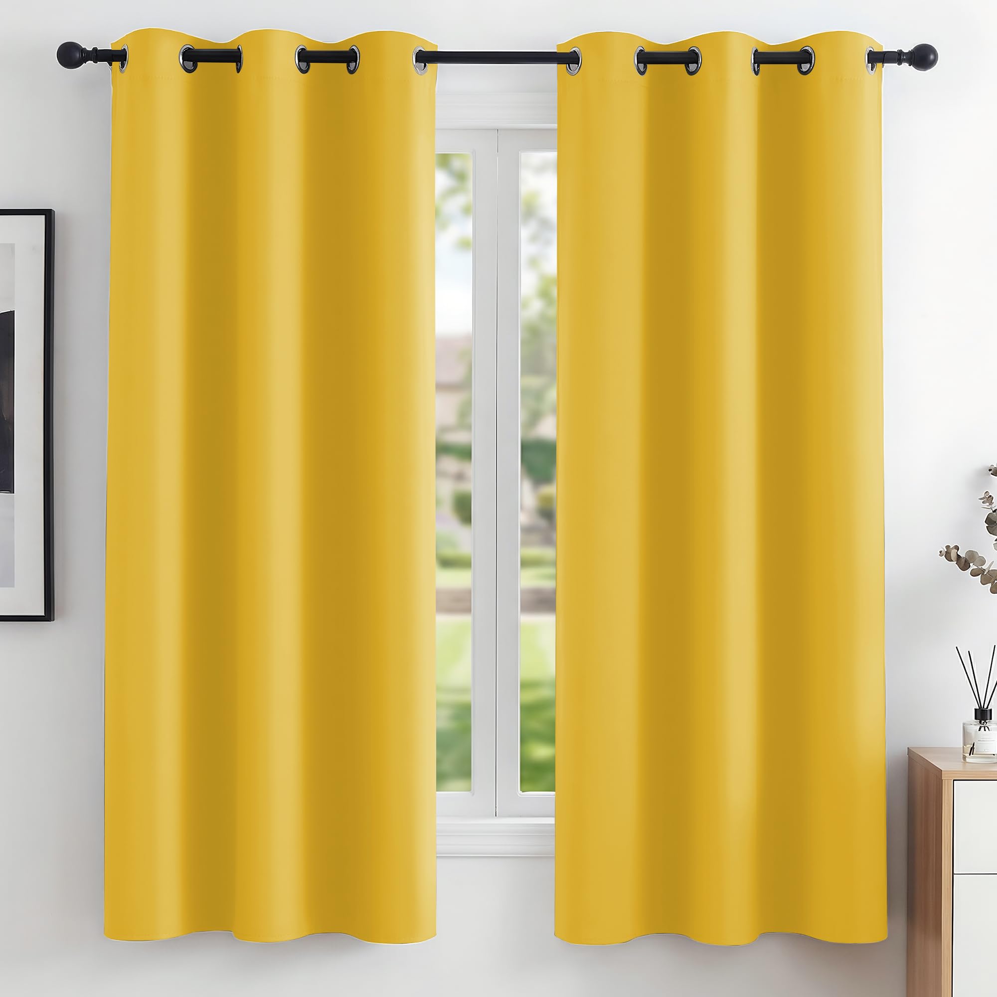 Deconovo Super Soft Blackout Curtains Thermal Insulated Curtains Eyelet Curtains for Baby Nursery Mellow Yellow W42 x L63 Inch One Pair