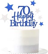 Pargleev Glittery 70th Cake Topper with Star Royal Blue Birthday Party Supplies