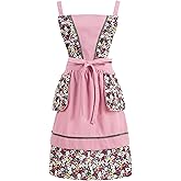 Pinknoke Kitchen Aprons for Women with Pockets Cute Vintage Chef Pinafore Apron for Gardening Cooking Baking Painting