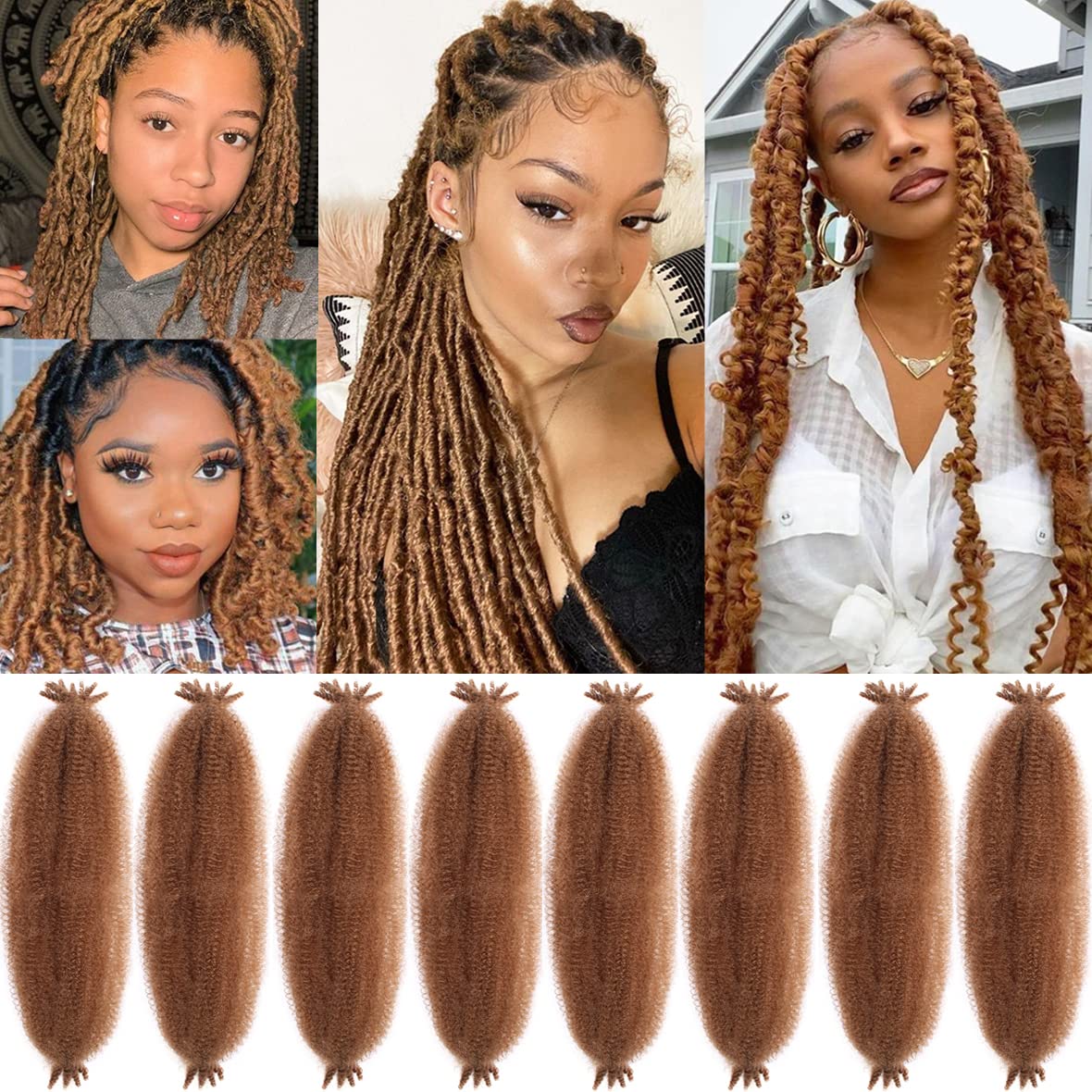 Leeven 24 Inch Pre-Separated Springy Afro Hair - 8 Packs Popping Spring Twist for Marley Locs - 10 Strands/Pack Black Pre-fluffed Kinky Extensions /27# — image 1