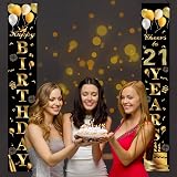 POPOYU Happy 21st Birthday Door Banner Black Gold Fabric 21 Years Old view 4