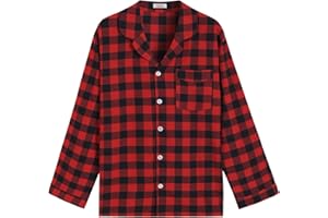 Latuza Men's Cotton Flannel Button Up Long Sleeve Pajama Shirt