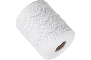 Ohtomber White Cotton Twine String - 984 Feet 2MM Thick Butchers Twine, Kitchen Cooking Bakers Twine Rope for Meat and Roasting, Natural Twine for Crafts Gardening, Garden Twine, Gift Wrapping Twine