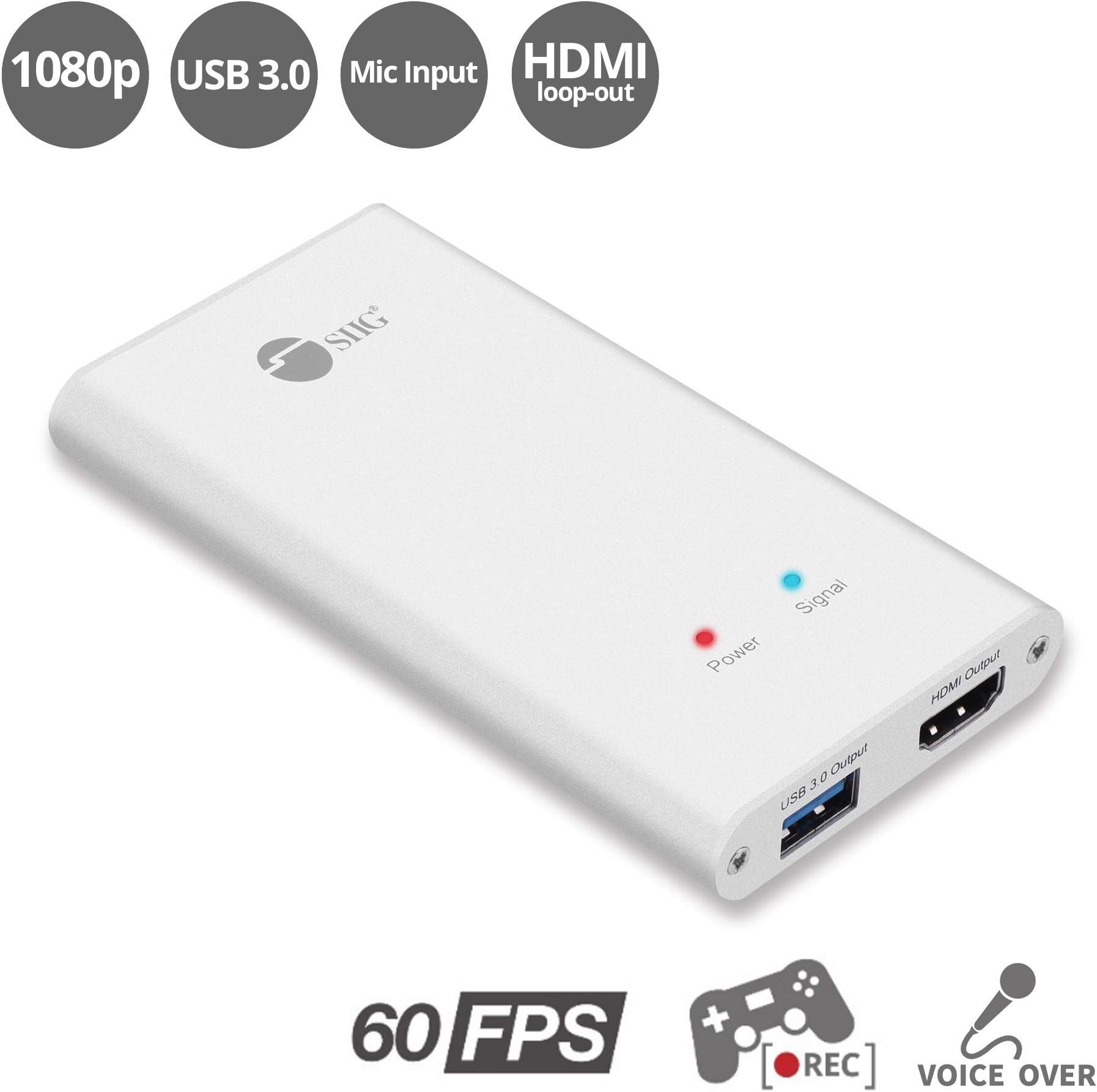 SIIG USB 3.0 HDMI Video Capture Card Device with Audio - Stream and Record in 1080p 60fps for PS4 Game Consoles, Xbox Series - Compatible with Mac OS, Windows 10/7/8.x - Low Latency