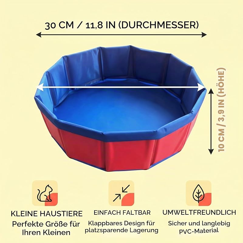 1 Stück Katzenpool aus PVC, faltbarer Bade- und Planschbecken für Katzen & Kleintiere, rot, 30 x 10 cm, ideal für Outdoor-Camping