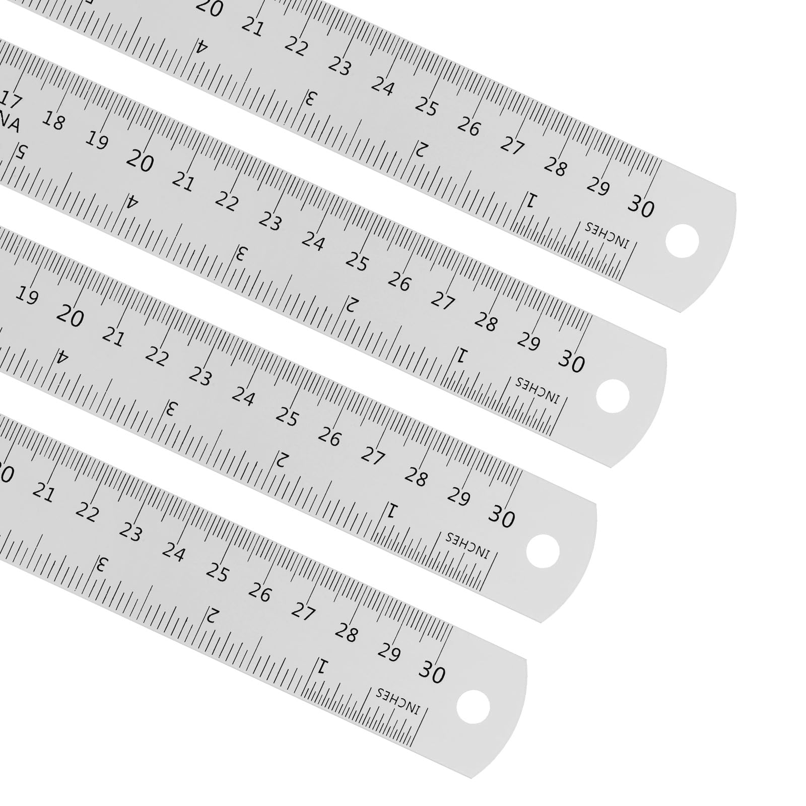 Kozelo 4Pcs Metric English Ruler - [30cm 12 Inch] Aluminum Measuring Metal Straight Ruler WIth Conversion Table for Office Manual Classroom Use, 28mm wide