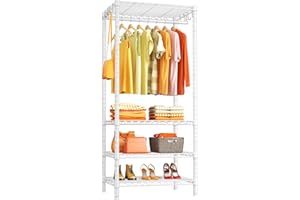 Ulif H4 Mini Portable Closet, 4 Tiers Freestanding Clothing Garment Rack for Small Space, Metal Clothes Wardrobe System for Bedroom, 23.6" W x 14" D x 76.4" H, Load 502 lbs, White